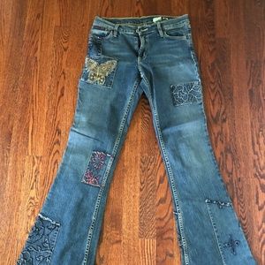 Unique Fitted Flare Jeans - Spring Jeans with Patches - Size 29